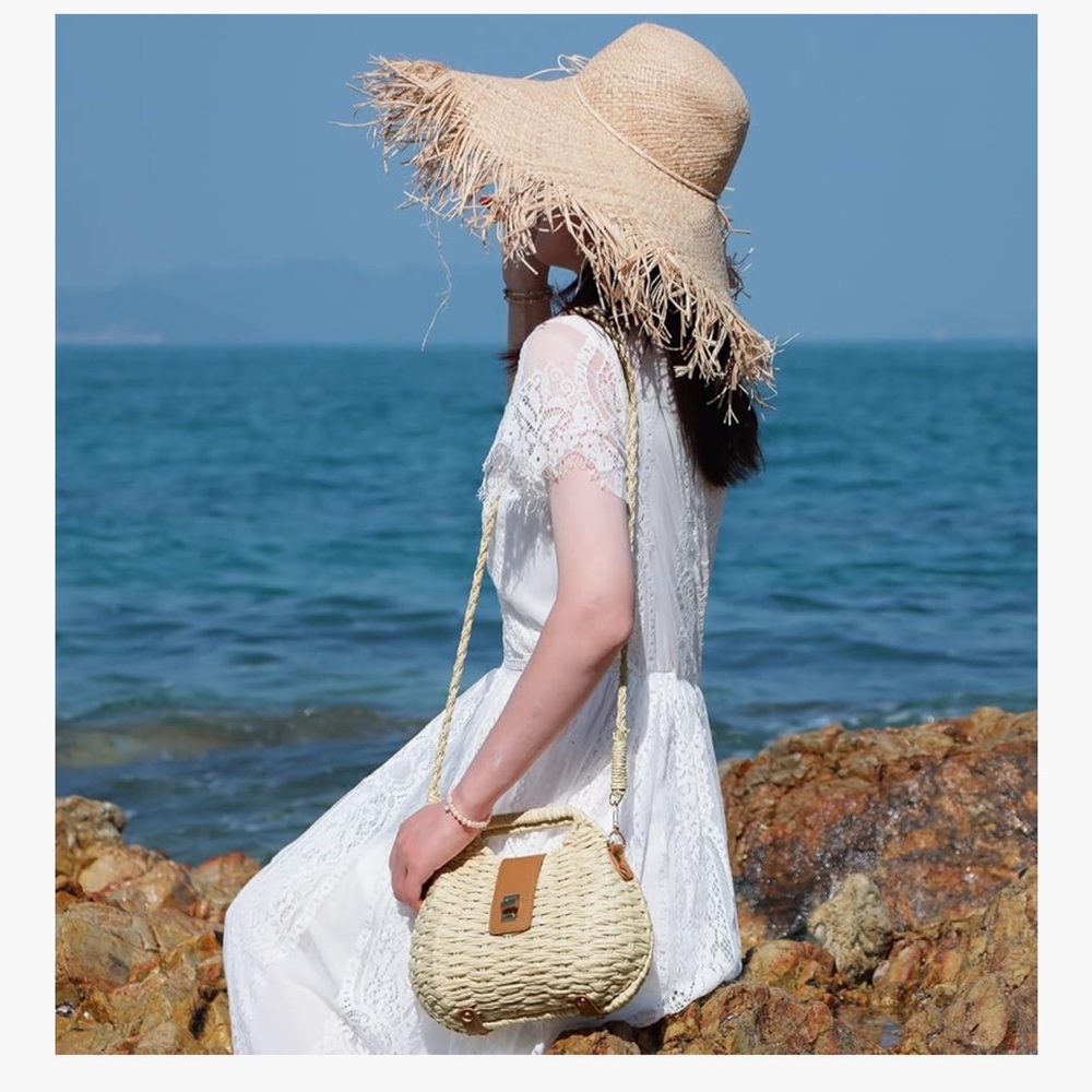 🆕 Straw Crossbody Bag for Women Handwoven Summer Beach Clutch Purses - Picture 5 of 7
